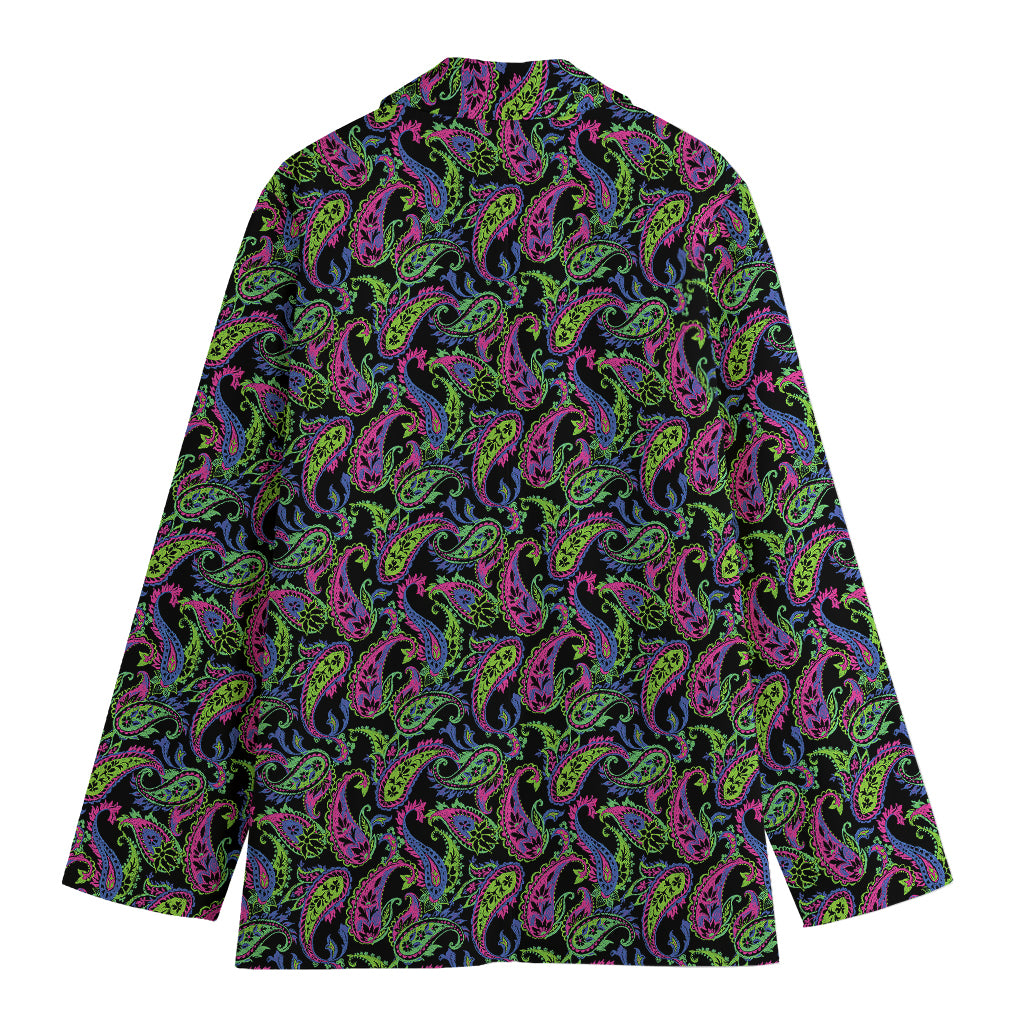 Pink Blue And Green Paisley Print Women's Cotton Blazer