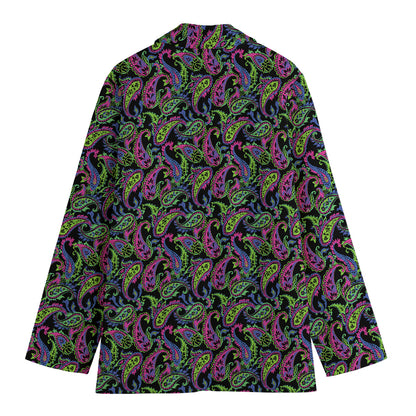 Pink Blue And Green Paisley Print Women's Cotton Blazer