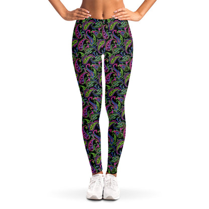 Pink Blue And Green Paisley Print Women's Leggings