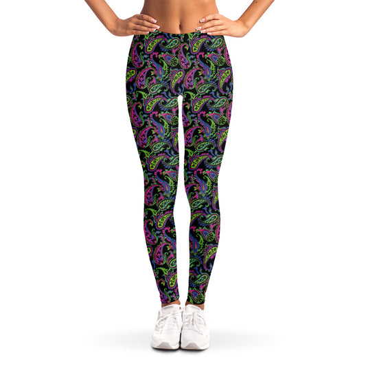 Pink Blue And Green Paisley Print Women's Leggings