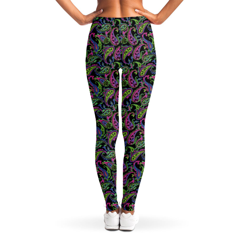 Pink Blue And Green Paisley Print Women's Leggings