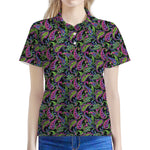Pink Blue And Green Paisley Print Women's Polo Shirt