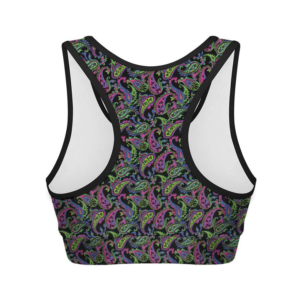 Pink Blue And Green Paisley Print Women's Sports Bra