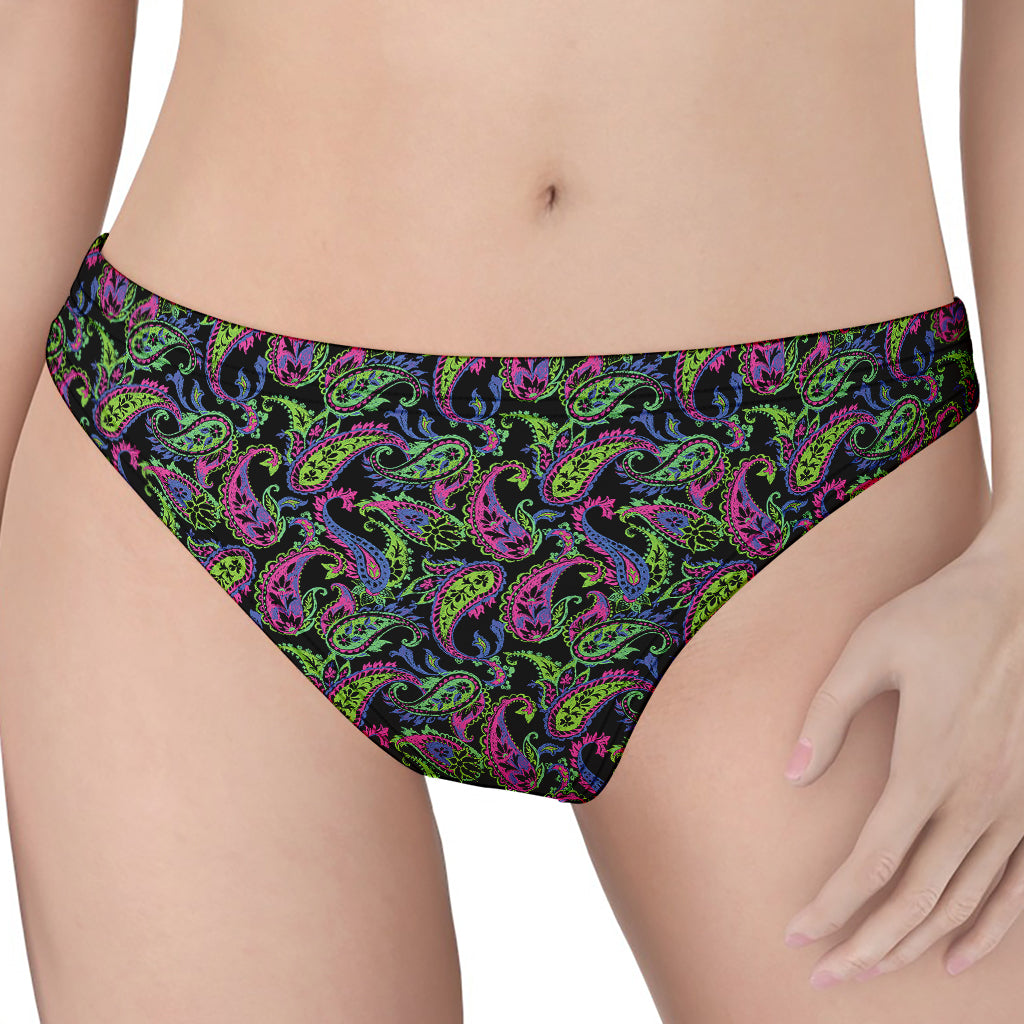 Pink Blue And Green Paisley Print Women's Thong