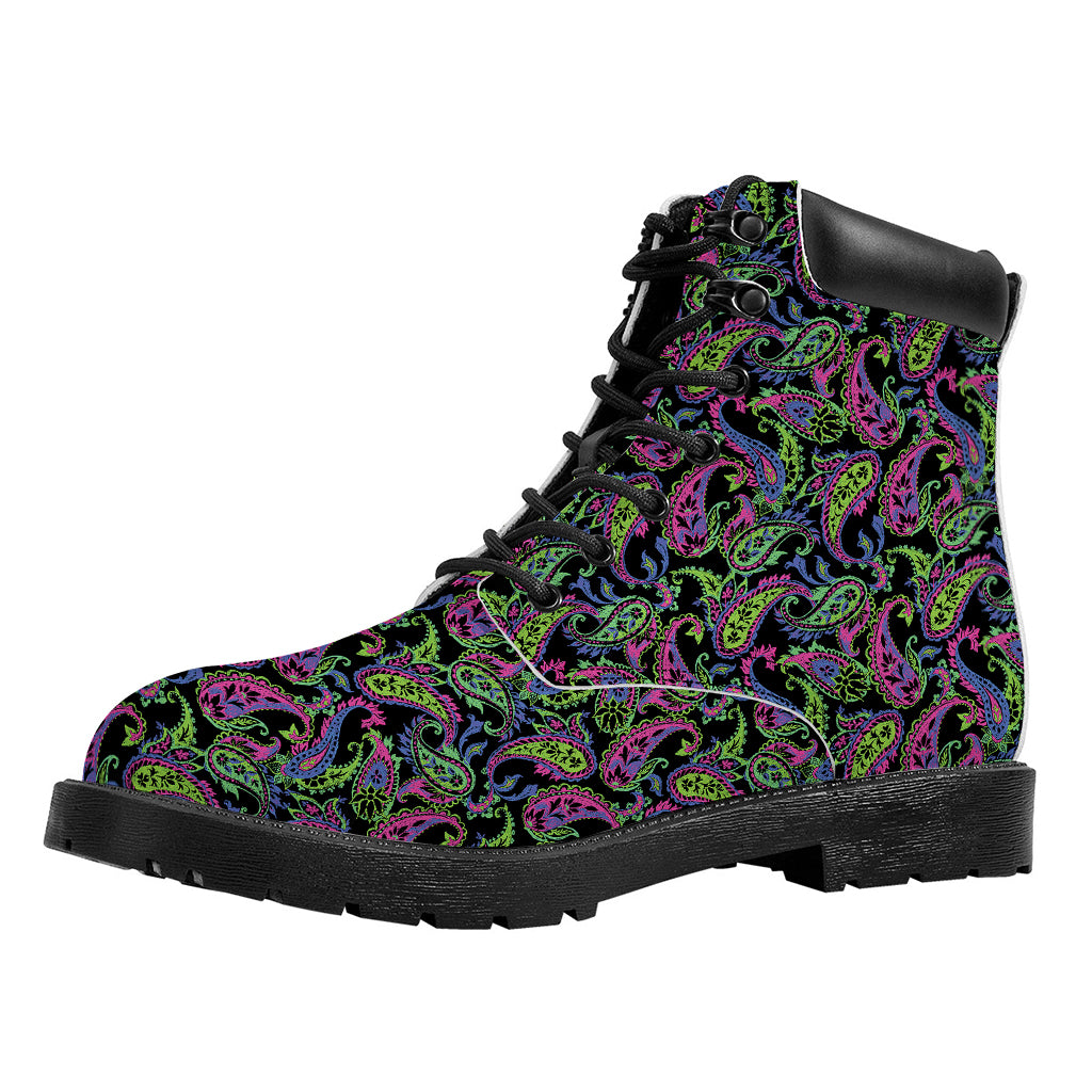 Pink Blue And Green Paisley Print Work Boots