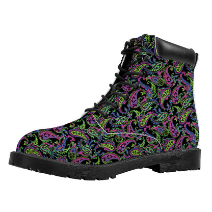 Pink Blue And Green Paisley Print Work Boots