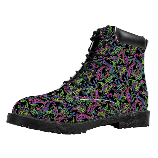 Pink Blue And Green Paisley Print Work Boots