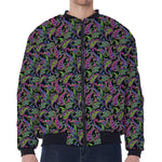 Pink Blue And Green Paisley Print Zip Sleeve Bomber Jacket