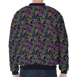 Pink Blue And Green Paisley Print Zip Sleeve Bomber Jacket