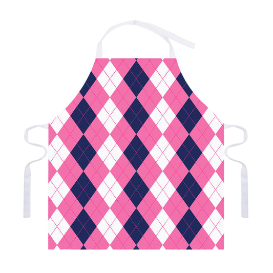 Pink Blue And White Argyle Pattern Print Adjustable Apron