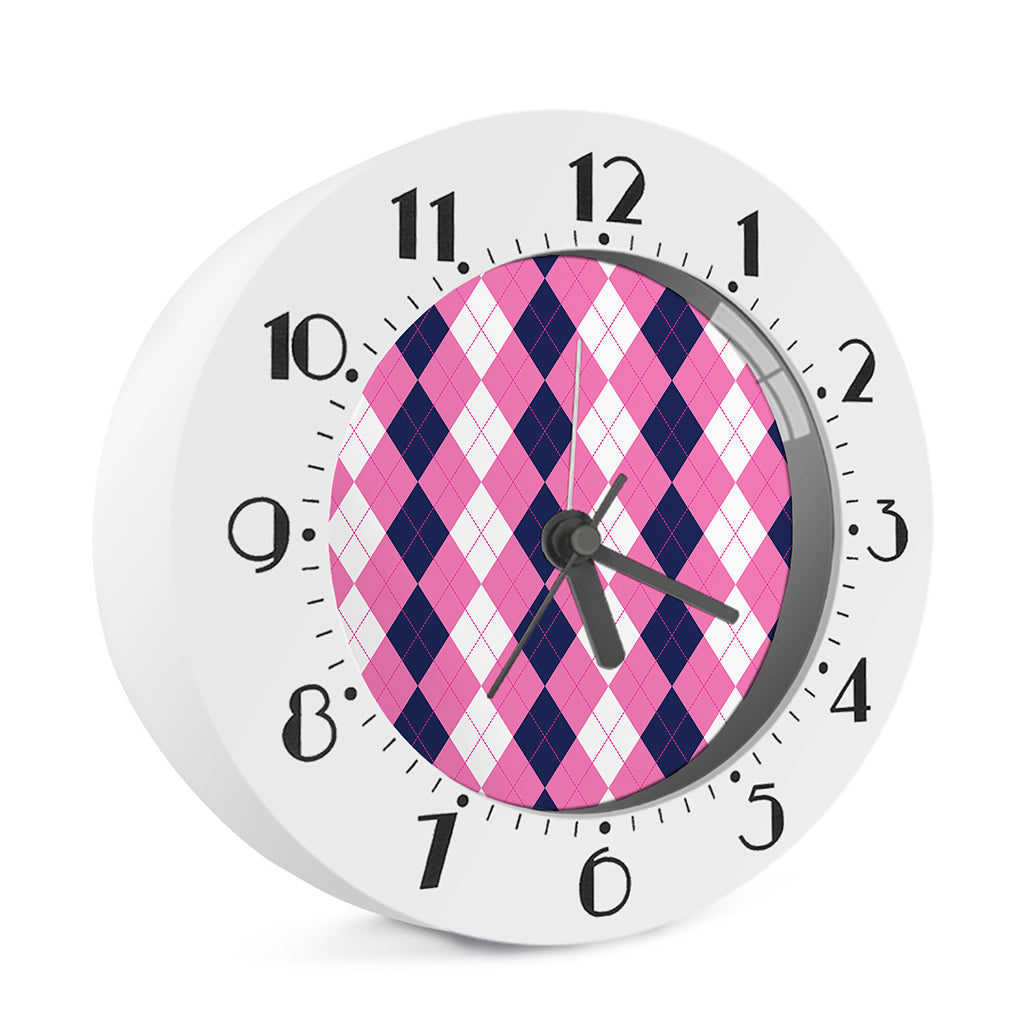 Pink Blue And White Argyle Pattern Print Alarm Clock