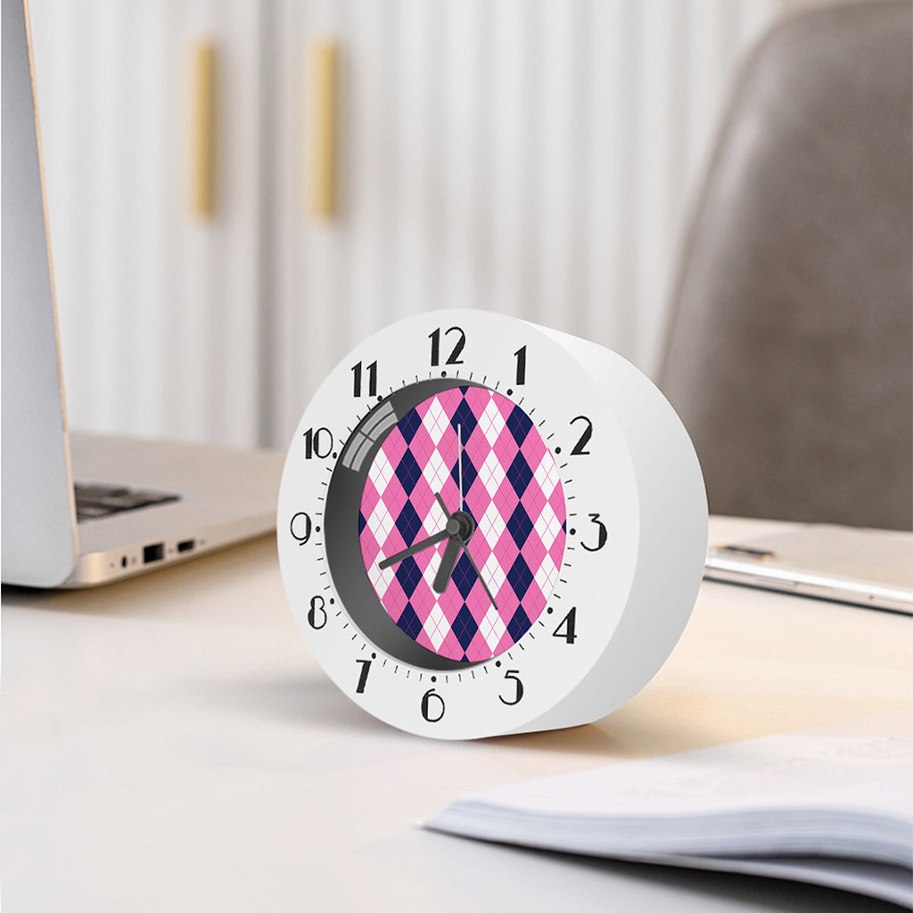 Pink Blue And White Argyle Pattern Print Alarm Clock