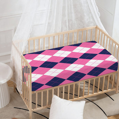 Pink Blue And White Argyle Pattern Print Baby Crib Sheet