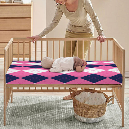Pink Blue And White Argyle Pattern Print Baby Crib Sheet