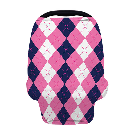 Pink Blue And White Argyle Pattern Print Baby Seat Cover