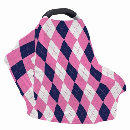 Pink Blue And White Argyle Pattern Print Baby Seat Cover