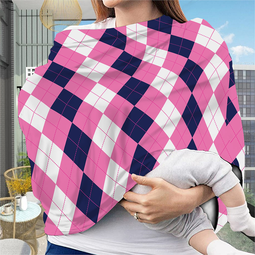 Pink Blue And White Argyle Pattern Print Baby Seat Cover