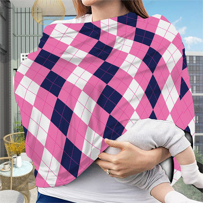 Pink Blue And White Argyle Pattern Print Baby Seat Cover