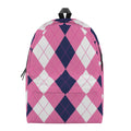 Pink Blue And White Argyle Pattern Print School Backpack