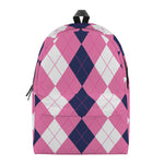 Pink Blue And White Argyle Pattern Print Backpack