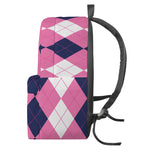 Pink Blue And White Argyle Pattern Print Backpack