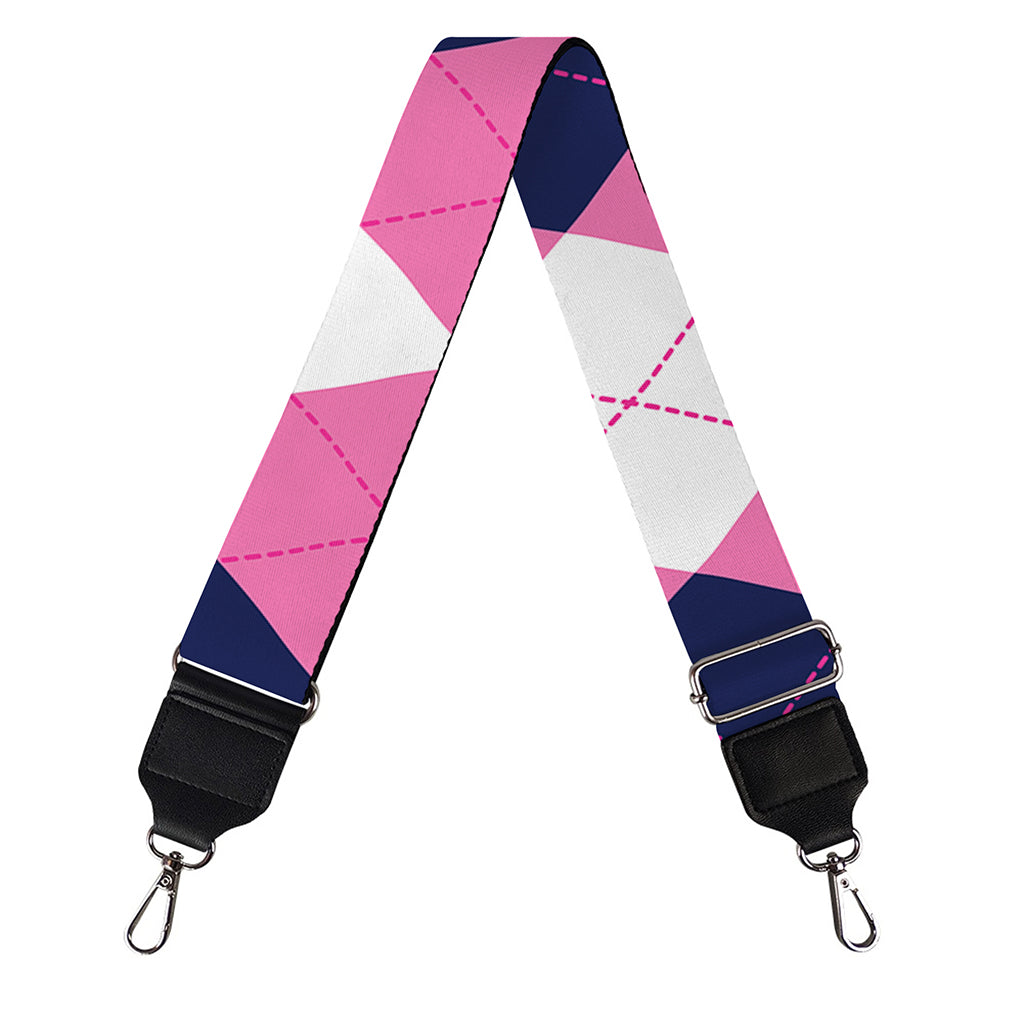 Pink Blue And White Argyle Pattern Print Bag Strap