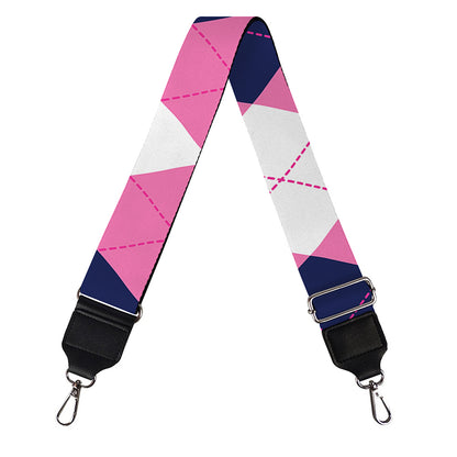 Pink Blue And White Argyle Pattern Print Bag Strap