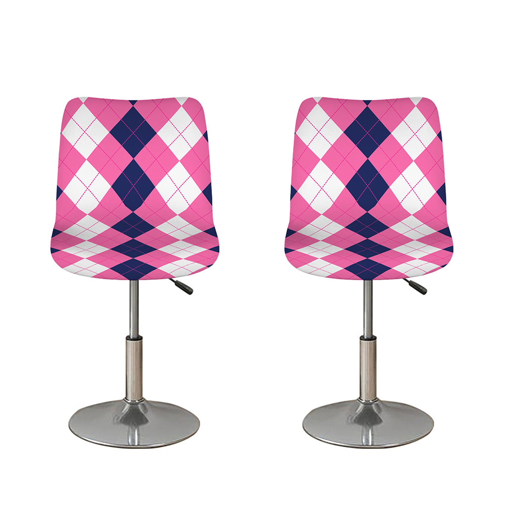 Pink Blue And White Argyle Pattern Print Bar Stool Covers
