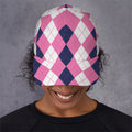 Pink Blue And White Argyle Pattern Print Baseball Cap