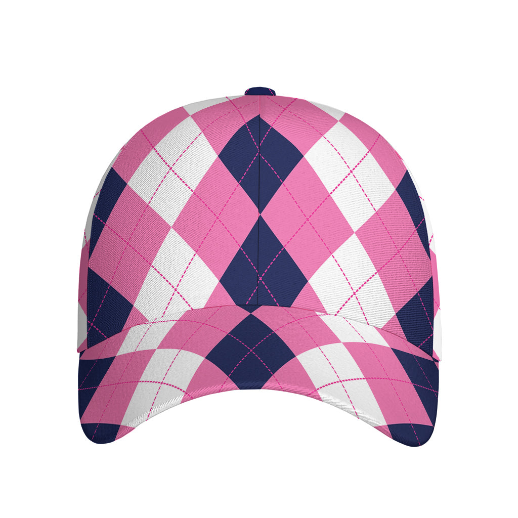 Pink Blue And White Argyle Pattern Print Baseball Cap
