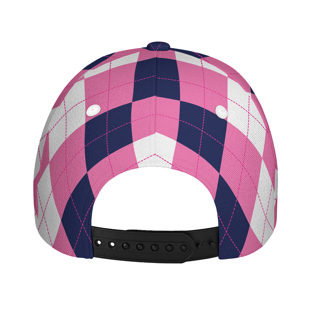 Pink Blue And White Argyle Pattern Print Baseball Cap
