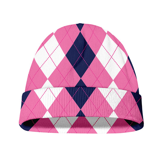 Pink Blue And White Argyle Pattern Print Beanie