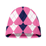 Pink Blue And White Argyle Pattern Print Beanie