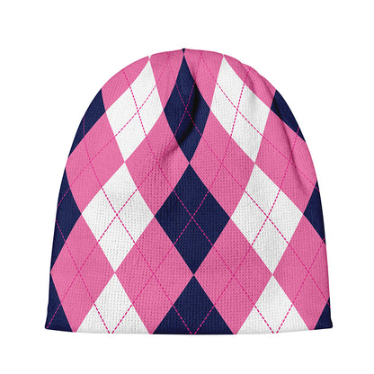 Pink Blue And White Argyle Pattern Print Beanie