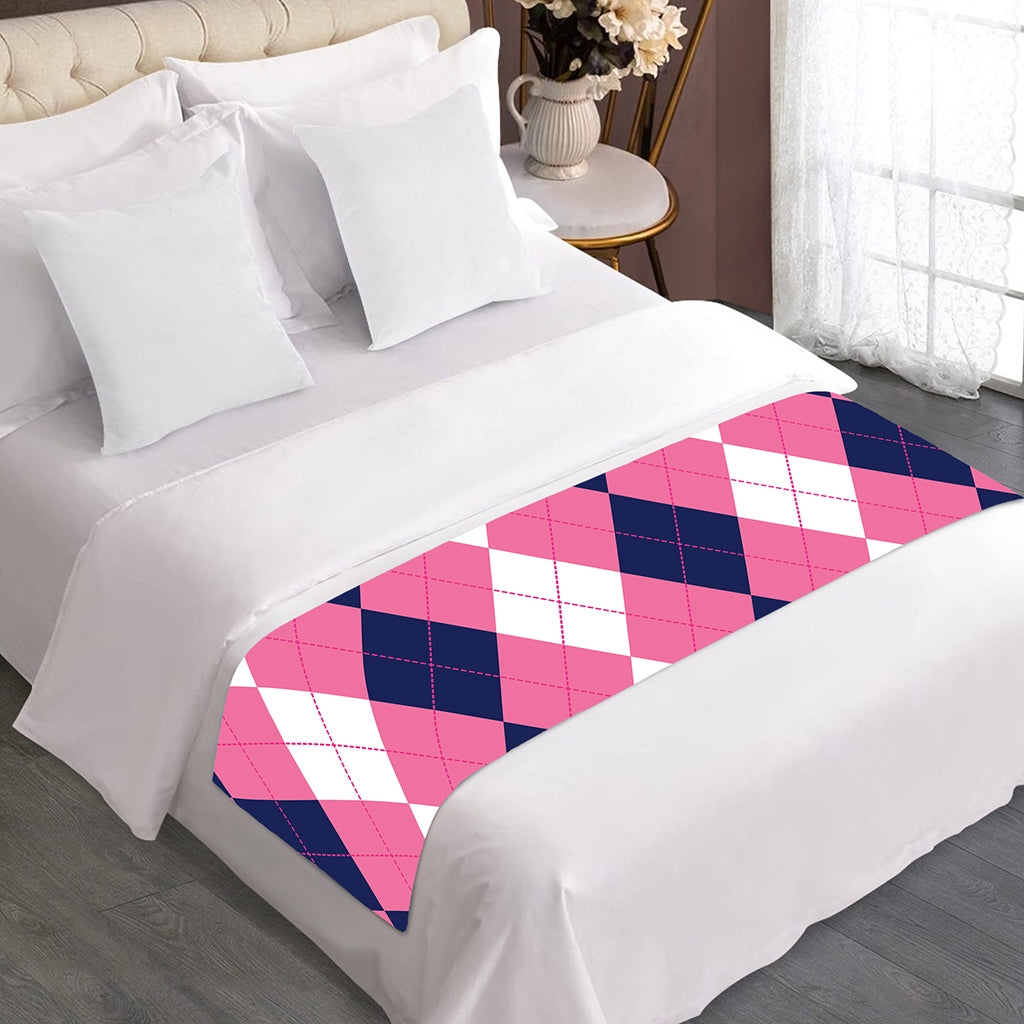 Pink Blue And White Argyle Pattern Print Bed Runner