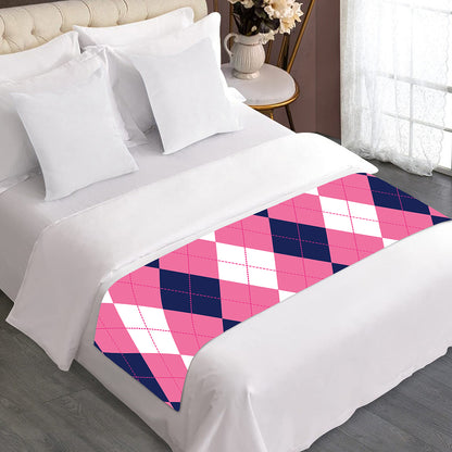 Pink Blue And White Argyle Pattern Print Bed Runner