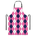 Pink Blue And White Argyle Pattern Print Bib Apron With Pocket
