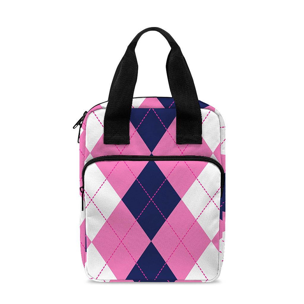 Pink Blue And White Argyle Pattern Print Bible Tote Bag