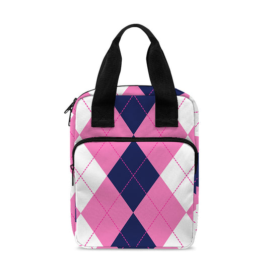 Pink Blue And White Argyle Pattern Print Bible Tote Bag