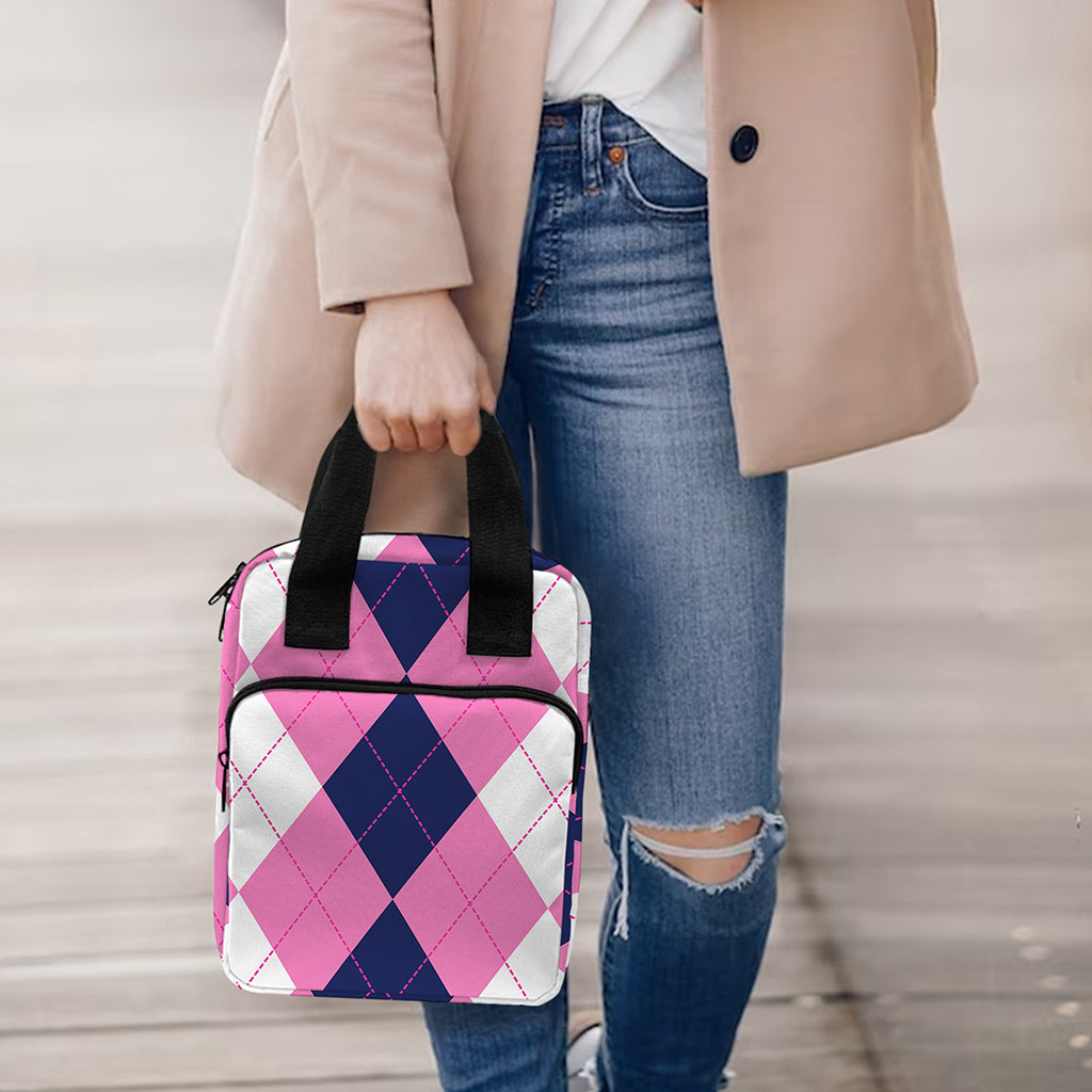 Pink Blue And White Argyle Pattern Print Bible Tote Bag