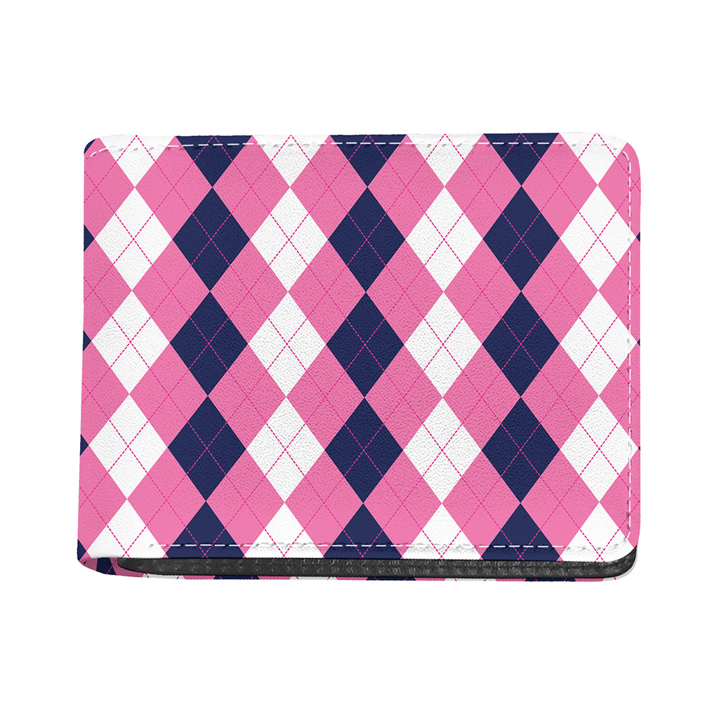 Pink Blue And White Argyle Pattern Print Bifold Wallet