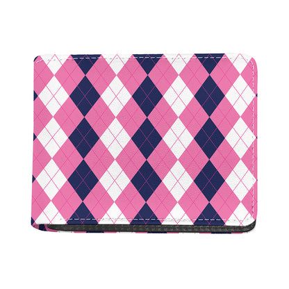 Pink Blue And White Argyle Pattern Print Bifold Wallet