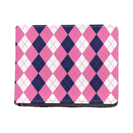Pink Blue And White Argyle Pattern Print Bifold Wallet