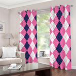 Pink Blue And White Argyle Pattern Print Blackout Grommet Curtains