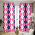 Pink Blue And White Argyle Pattern Print Dimout Pencil Pleat Curtains