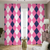 Pink Blue And White Argyle Pattern Print Blackout Pencil Pleat Curtains