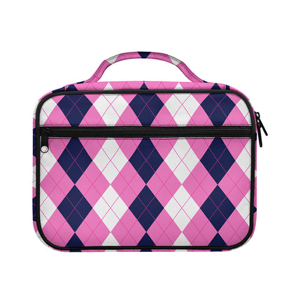 Pink Blue And White Argyle Pattern Print Briefcase Bible Bag