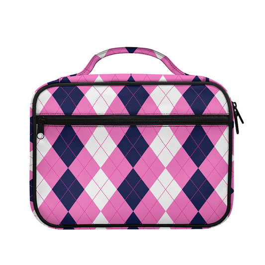 Pink Blue And White Argyle Pattern Print Briefcase Bible Bag