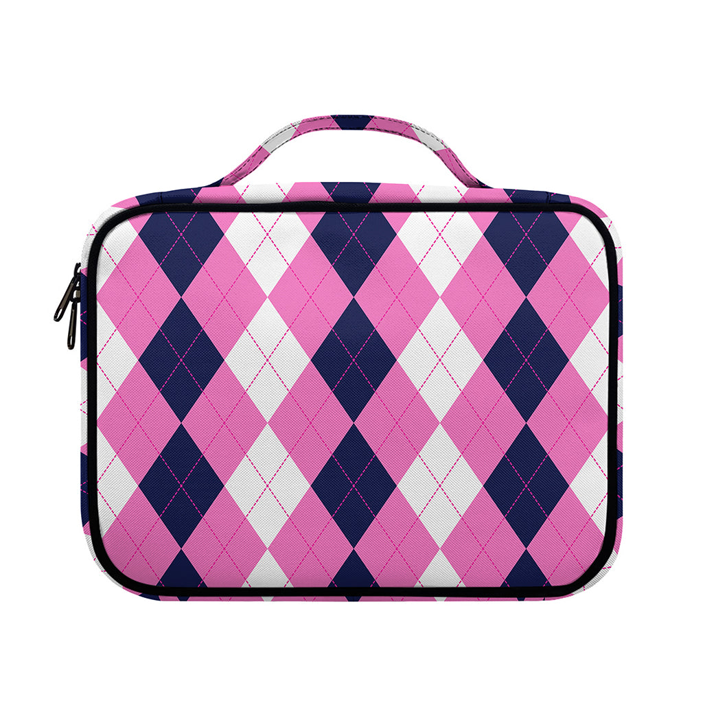 Pink Blue And White Argyle Pattern Print Briefcase Bible Bag