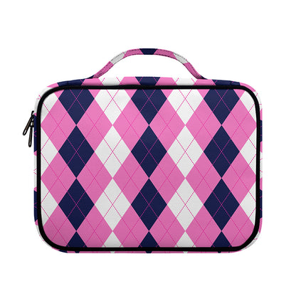 Pink Blue And White Argyle Pattern Print Briefcase Bible Bag